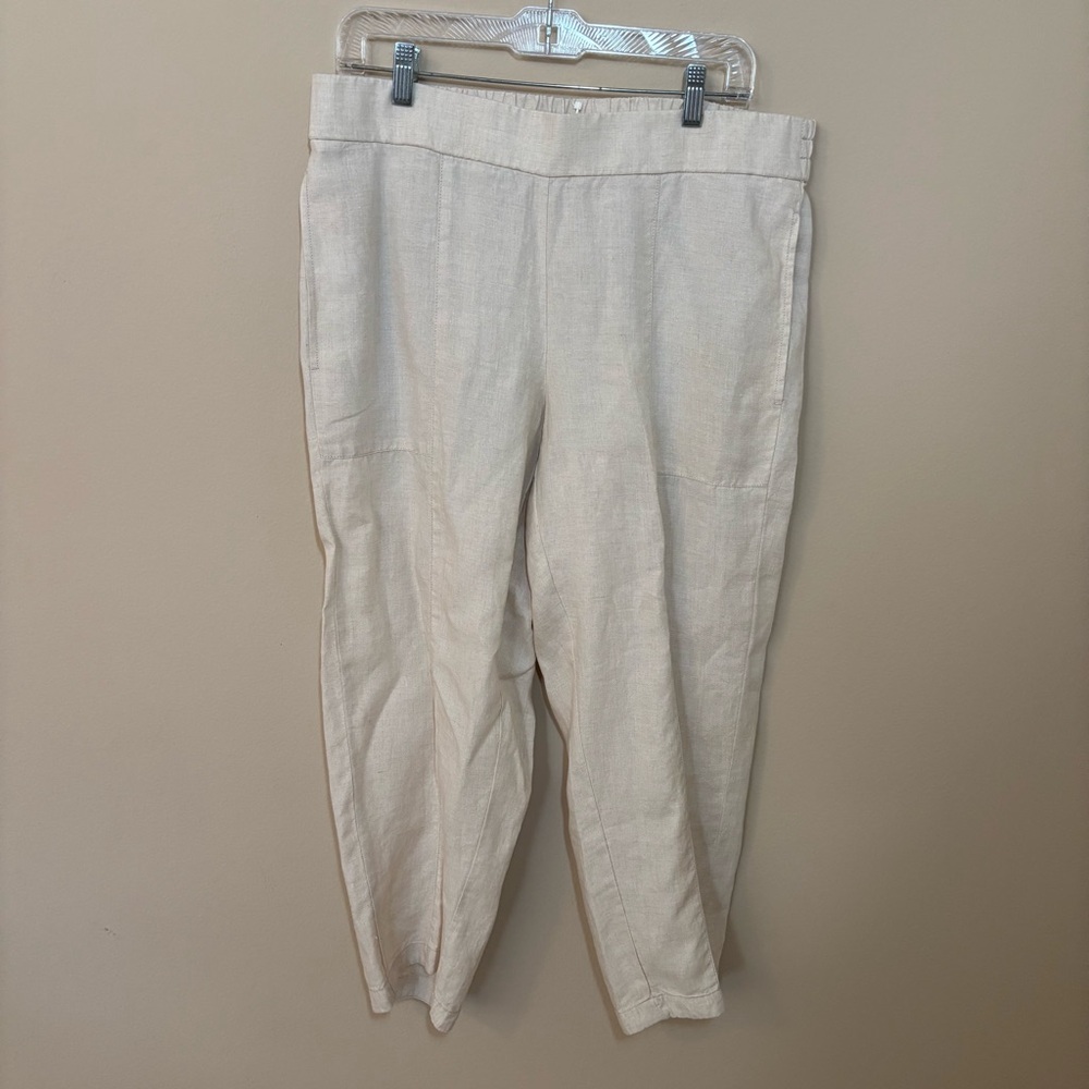 Eileen Fisher organic linen elastic waistband pull on Ankle Pants in Cream unnat